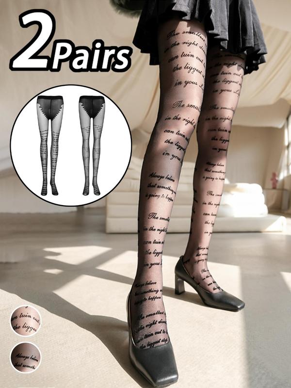 Women's Letter Print Sheer Tights, Casual Comfy Breathable Pantyhose for Daily Wear, Ladies Stockings for All Seasons